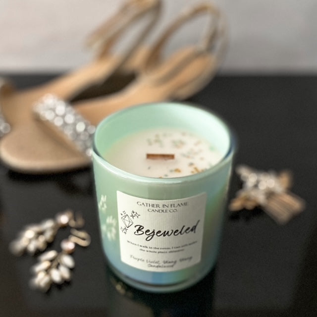 Bejeweled Coconut Wax Wooden Wick Candle