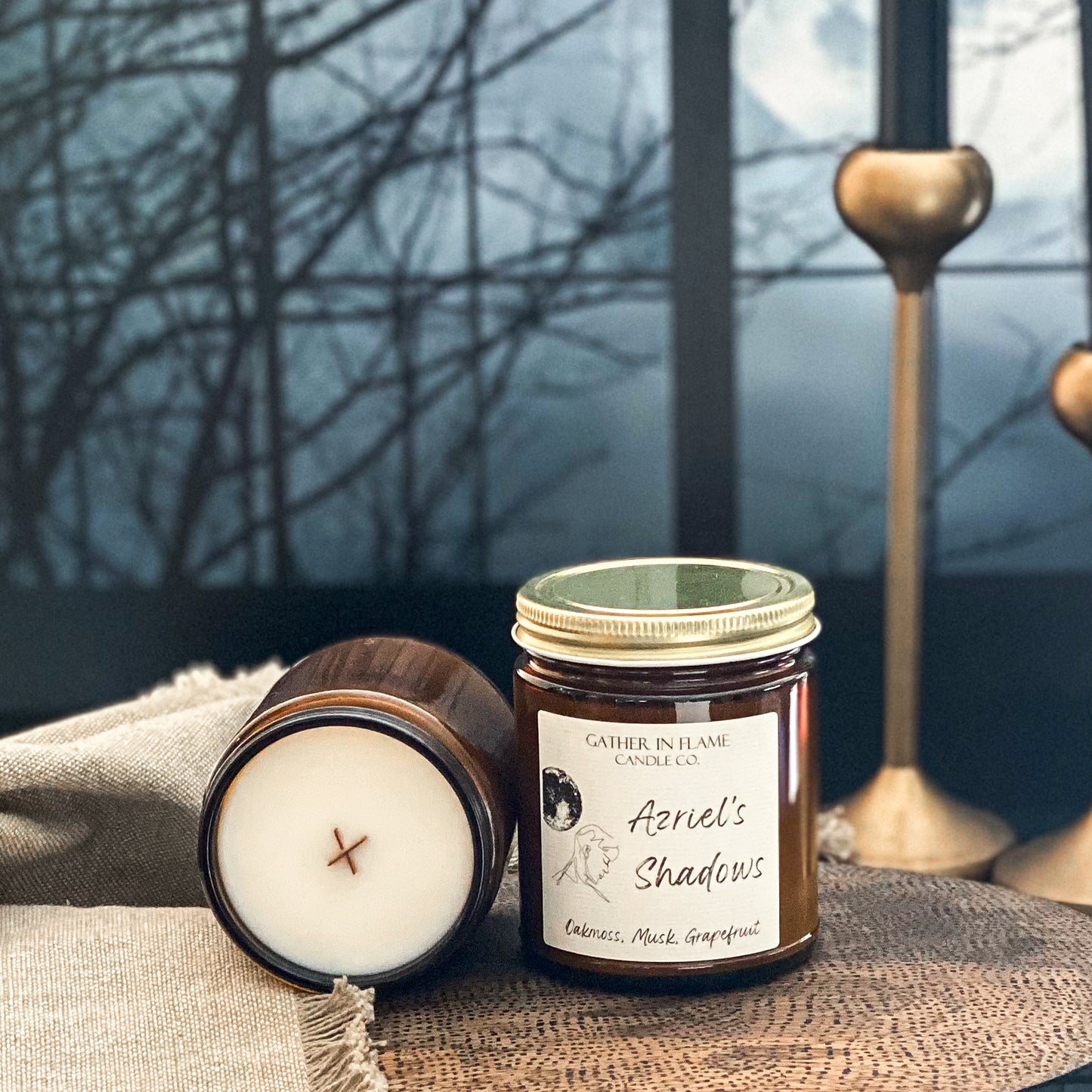 Azriel's Shadows Coconut Wax, X-Wooden Wick Candle