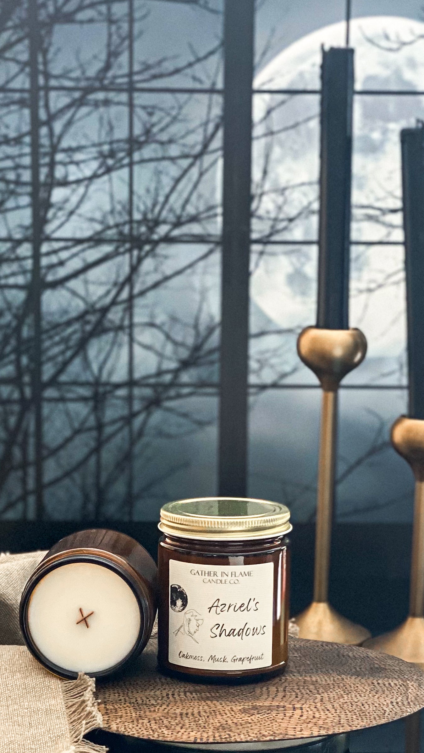 Azriel's Shadows Coconut Wax, X-Wooden Wick Candle