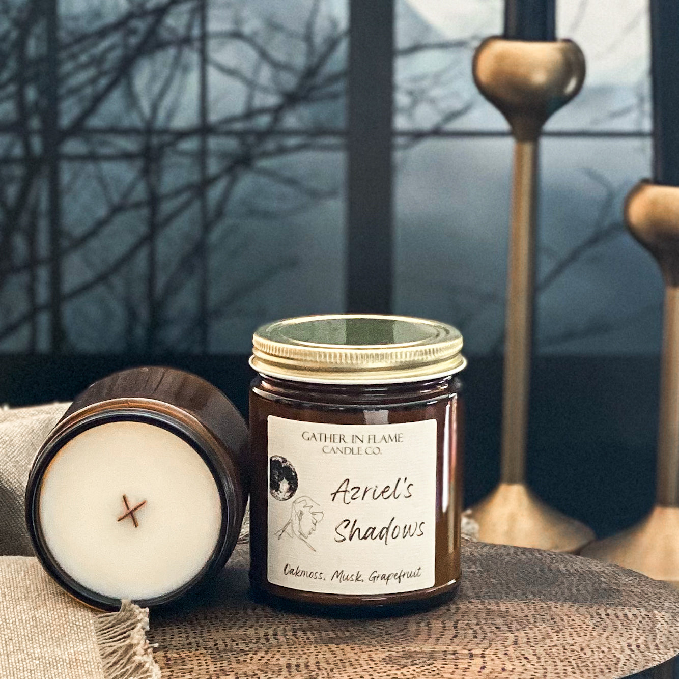 Azriel's Shadows Coconut Wax, X-Wooden Wick Candle