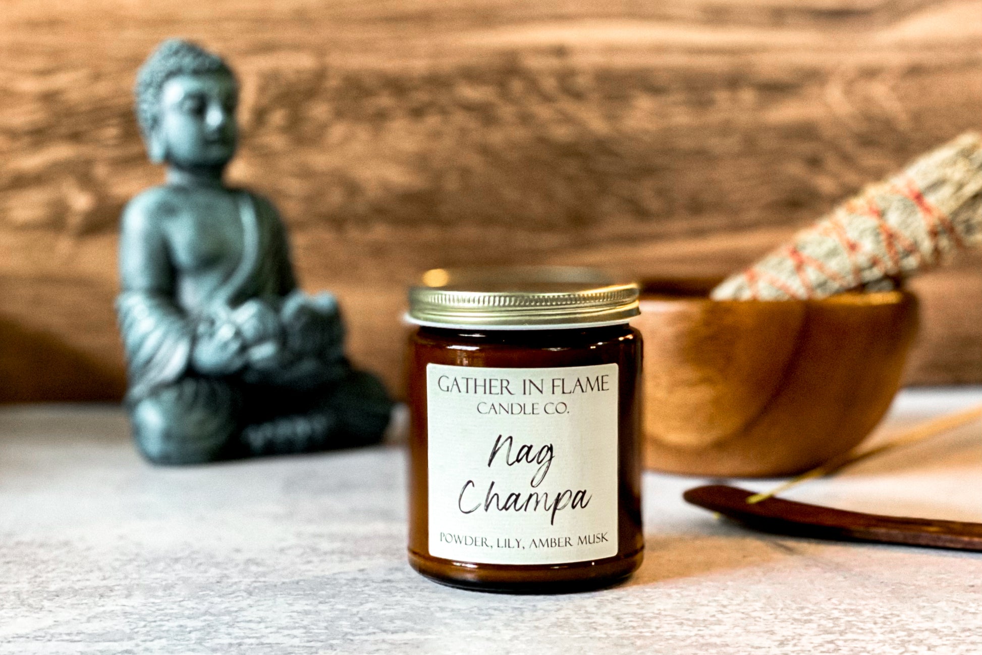 Nag Champa Hand Poured Soy Wood Wick Candle // Incense // Vegan  //meditation Candle // Yoga Candle 